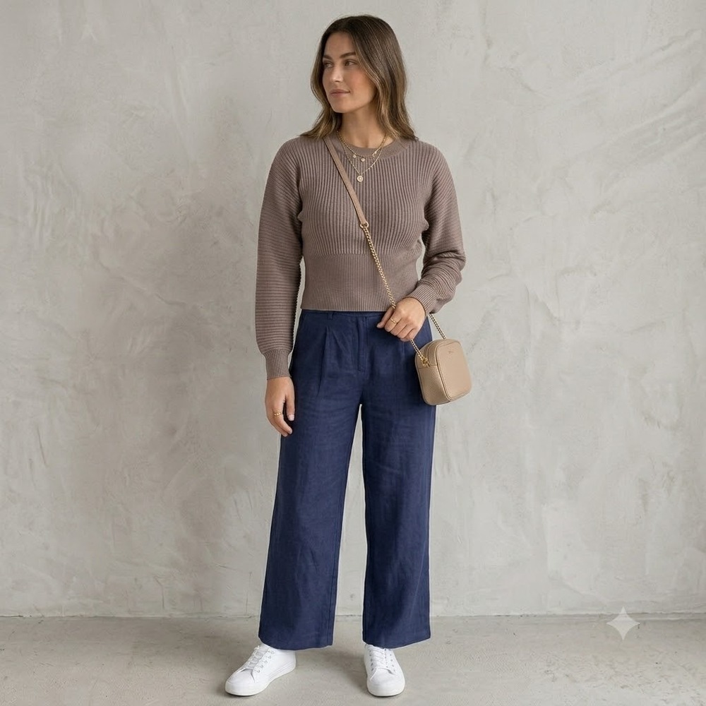 Pink Rose Ribbed Knit Sweater Womens Small‎ Mauve Taupe Long Sleeve Fitted